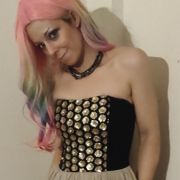 RACHEL by Rachel Roy BLACK&GOLD-STRAPLESS-EUC-STRAPLESS-PLEAT- GOWN-POCKETS.RARE - Picture 5 of 8